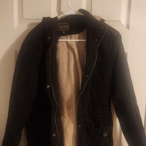 Black Sherpa-Lined Utility Parka Jacket